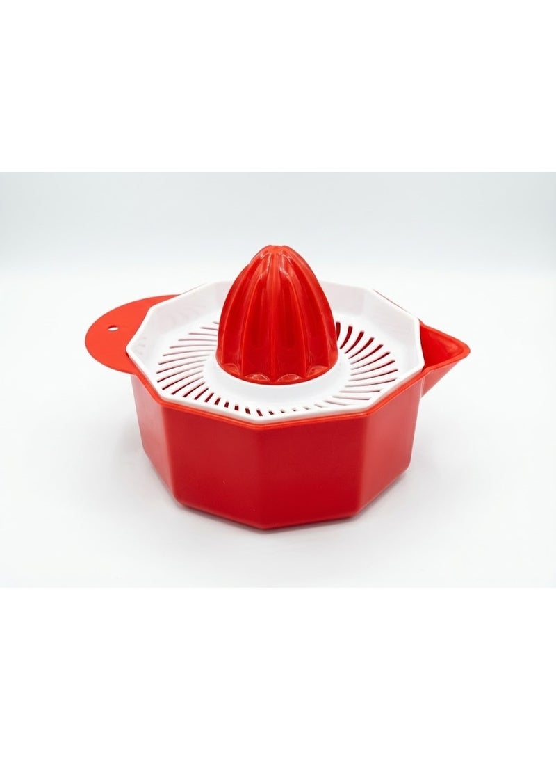 Manual Citrus Juicer & Orange Squeezer with Strainer and Pour Spout - Portable Plastic Hand Press for Fresh Juice - Bright Red - Image 1